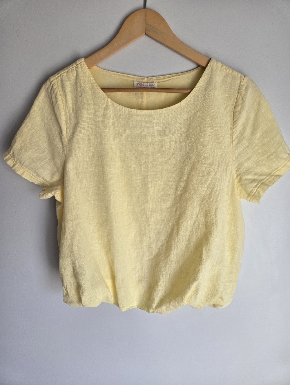 SPIGHE DI LINO Light Butter Yellow Short Sleeve Linen And Cotton Blouse